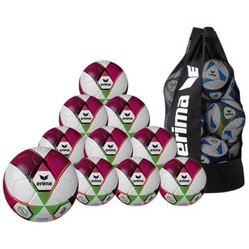 Erima Hybrid Trainingsball 2.0 10-er Ballpaket rot/green gecko inkl. Ballsack Gr. 5